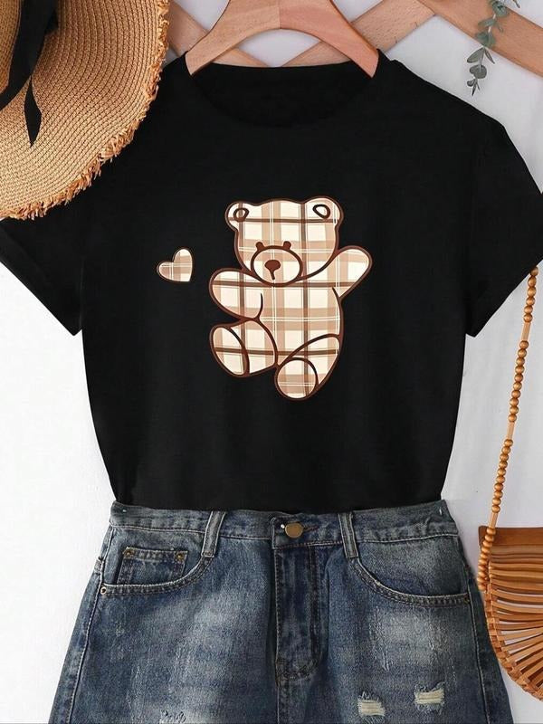 Cartoon Bear Print Round Neck Casual Short Sleeve - Adult & Kids T-Shirts, Sweatshirts & Hoodies apparel design preview 1