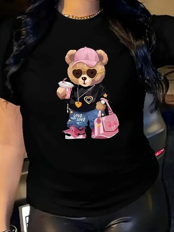 Cartoon Bear Print Round Neck Casual Crew Short - Adult & Kids T-Shirts, Sweatshirts & Hoodies apparel design preview 1