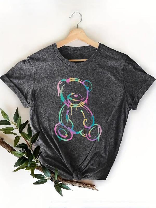 Cartoon Bear Print Round Neck Casual Short Sleeve - Adult & Kids T-Shirts, Sweatshirts & Hoodies apparel design preview 1