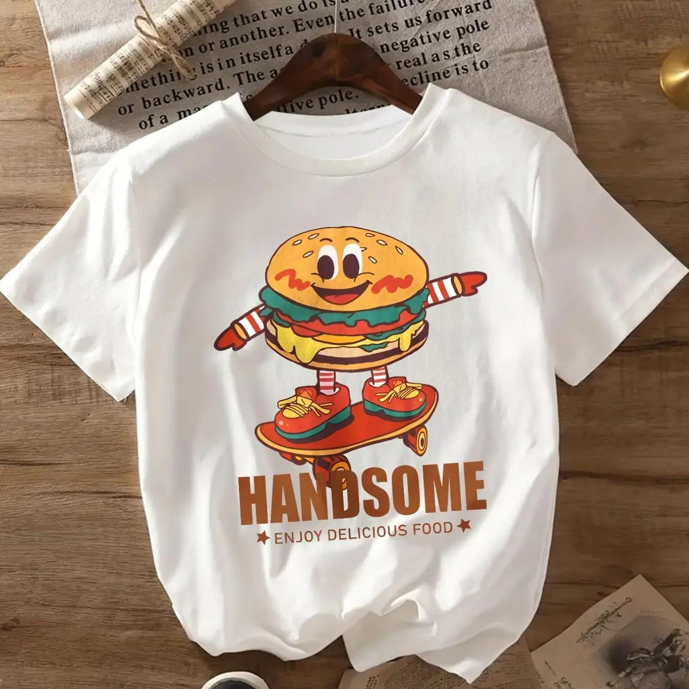 Cartoon Burger Letter Print Round Neck Casual Crew - Adult & Kids T-Shirts, Sweatshirts & Hoodies apparel design preview 1