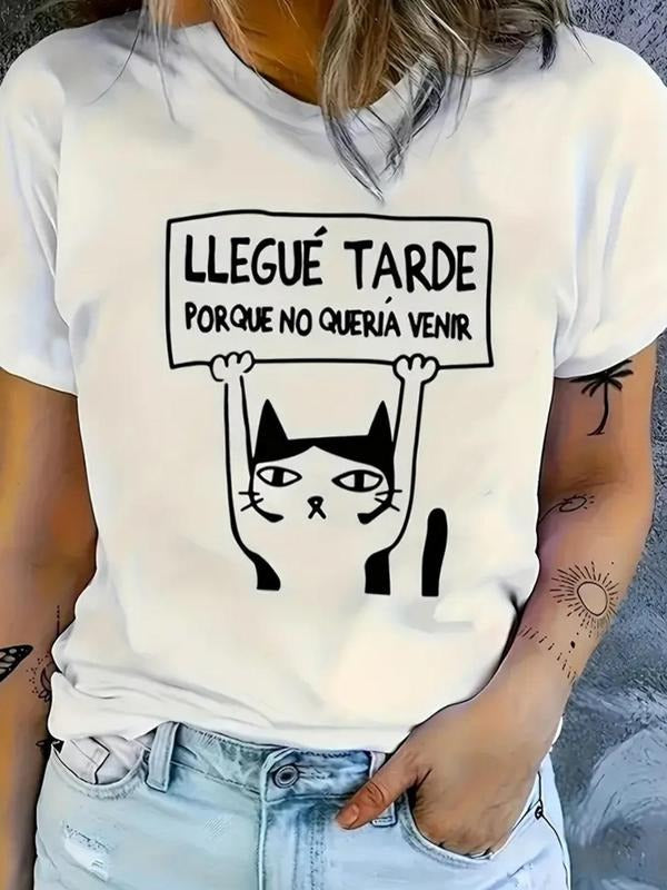 Cartoon Cat Letter Print Round Neck Casual Crew Short - Adult & Kids T-Shirts, Sweatshirts & Hoodies apparel design preview 1