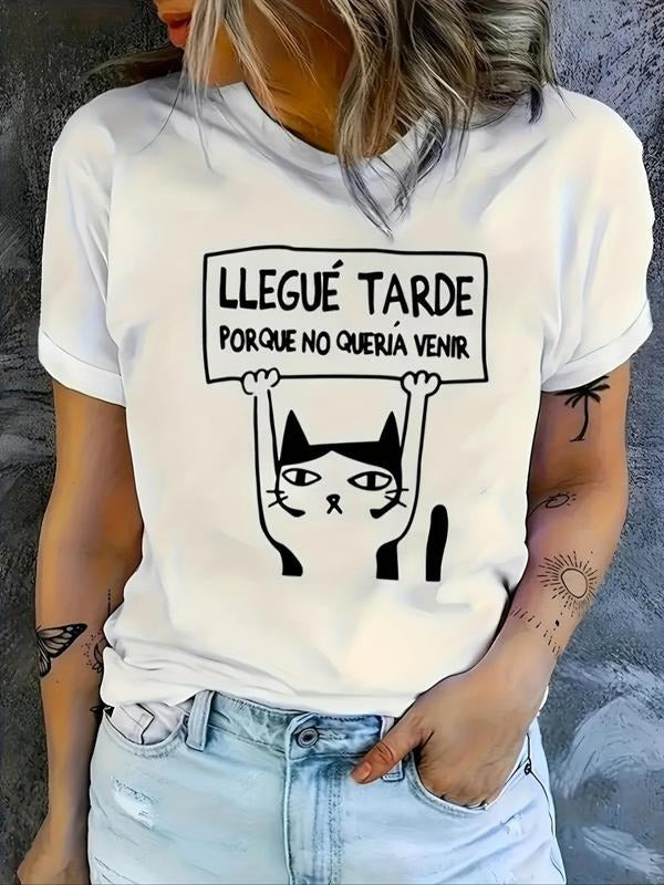 Cartoon Cat Letter Print Round Neck Casual Crew Daily - Adult & Kids T-Shirts, Sweatshirts & Hoodies apparel design preview 1