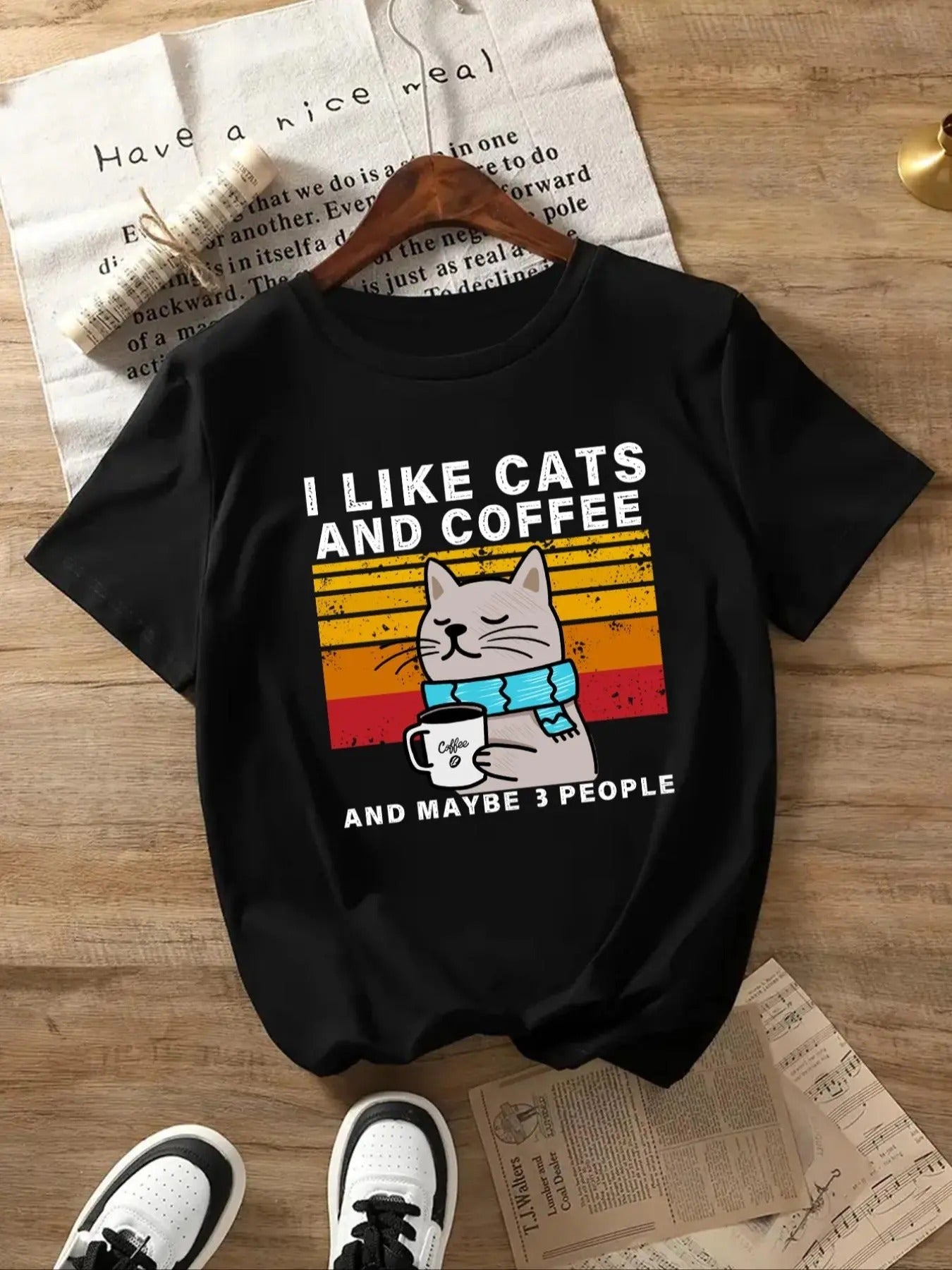 Cartoon Cat Letter Print Round Neck Casual Short - Adult & Kids T-Shirts, Sweatshirts & Hoodies apparel design preview 1