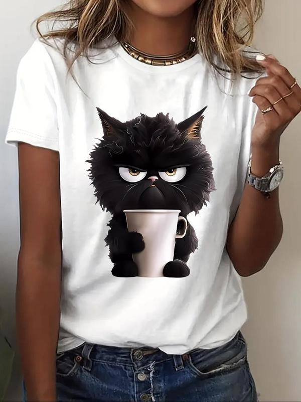 Cartoon Cat Print Round Neck Casual Short Sleeve - Adult & Kids T-Shirts, Sweatshirts & Hoodies apparel design preview 1