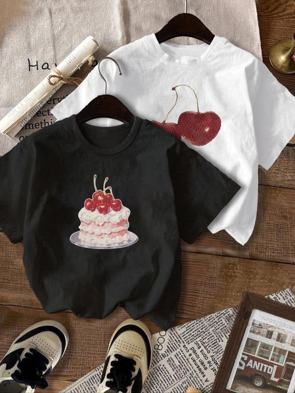 Cartoon Cherry Print Round Neck Casual Drop Shoulder - Adult & Kids T-Shirts, Sweatshirts & Hoodies apparel design preview 1