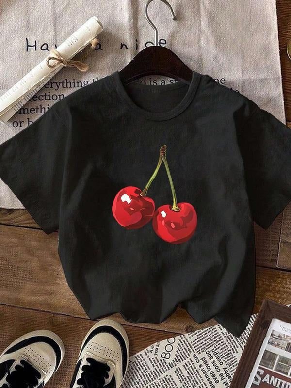 Cartoon Cherry Print Round Neck Casual Short Sleeve - Adult & Kids T-Shirts, Sweatshirts & Hoodies apparel design preview 1