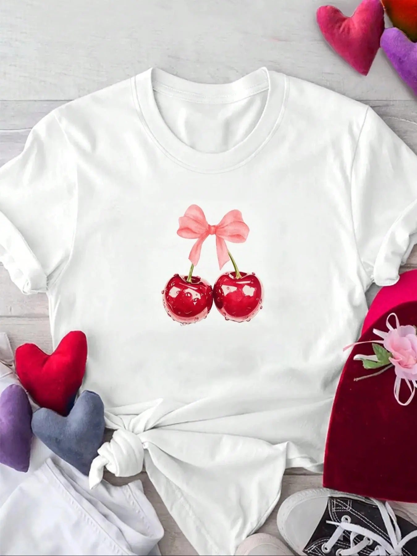 Cartoon Cherry Print Round Neck Casual Short Sleeve - Adult & Kids T-Shirts, Sweatshirts & Hoodies apparel design preview 1