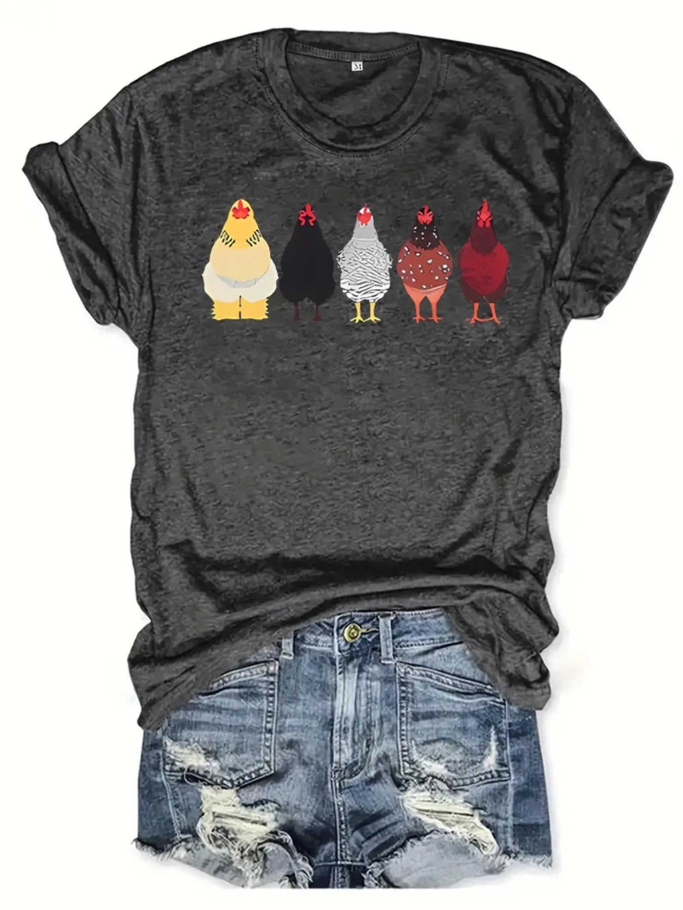 Cartoon Chicken Print Round Neck Casual Short Sleeve - Adult & Kids T-Shirts, Sweatshirts & Hoodies apparel design preview 1
