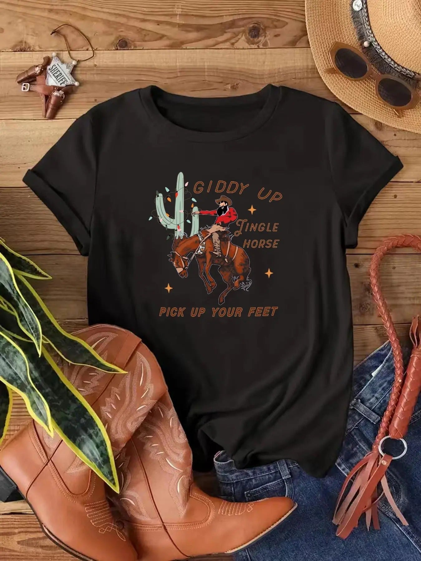 Cartoon Cowboy Print Round Neck Casual Short Sleeve - Adult & Kids T-Shirts, Sweatshirts & Hoodies apparel design preview 1