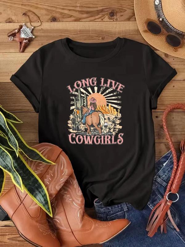 Cartoon Cowgirls Print Round Neck Casual Short Sleeve - Adult & Kids T-Shirts, Sweatshirts & Hoodies apparel design preview 1