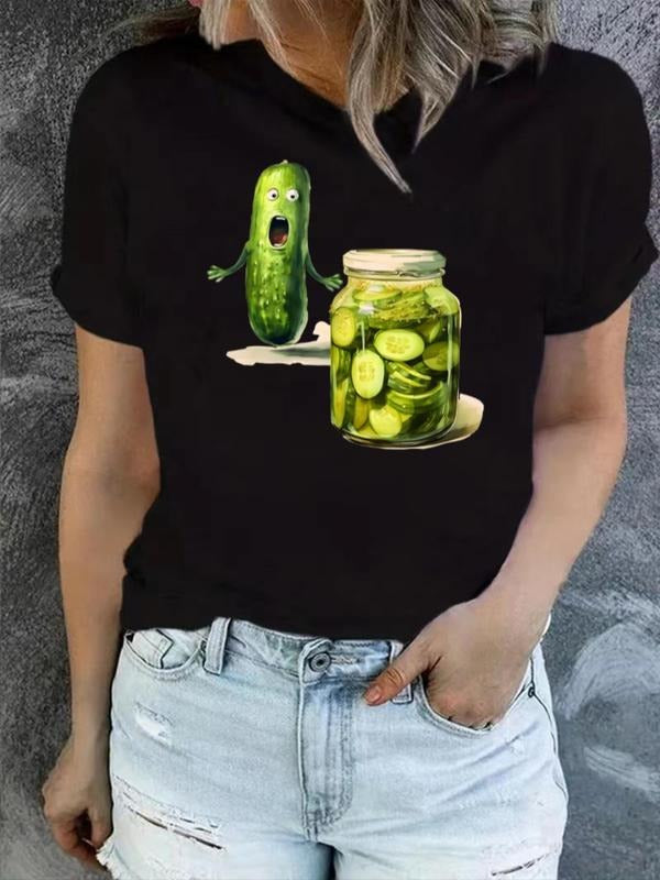 Cartoon Cucumber Print Round Neck Casual Canned - Adult & Kids T-Shirts, Sweatshirts & Hoodies apparel design preview 1