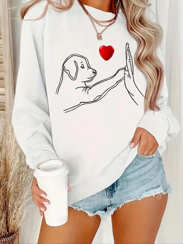 Cartoon Dog Heart Print Crew Neck Casual Drop - Adult & Kids T-Shirts, Sweatshirts & Hoodies apparel design preview 1