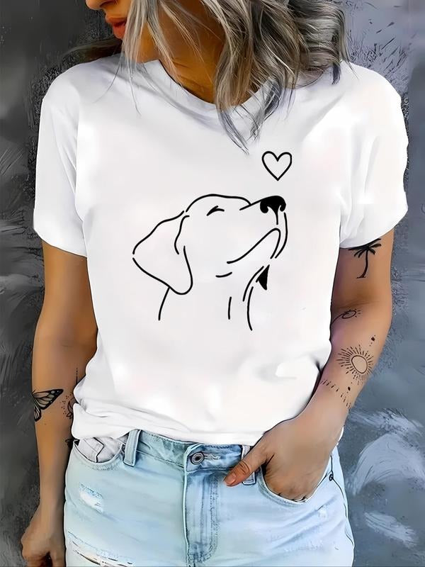 Cartoon Dog Heart Print Round Neck Casual Short - Adult & Kids T-Shirts, Sweatshirts & Hoodies apparel design preview 1