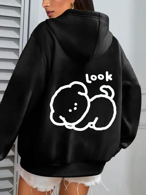 Cartoon Dog Letter Print Drawstring Pocket Casual - Adult & Kids T-Shirts, Sweatshirts & Hoodies apparel design preview 1