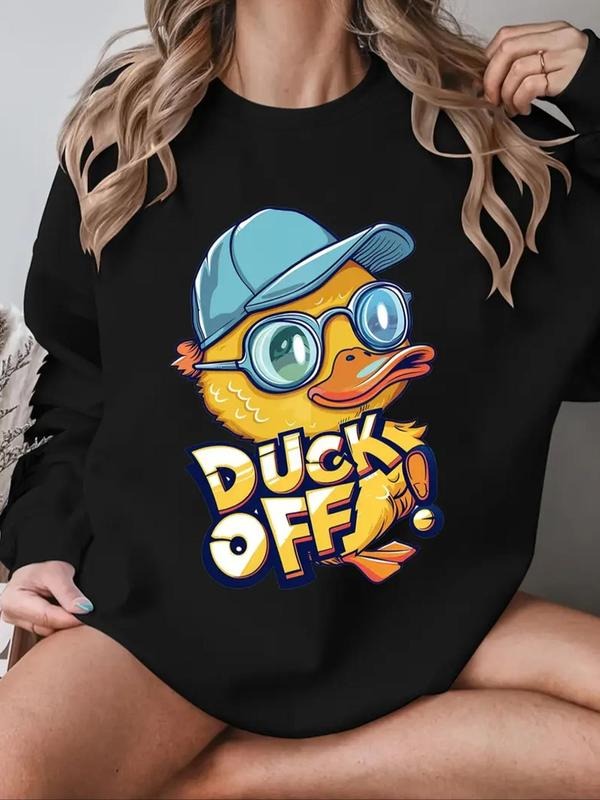 Cartoon Duck Letter Print Drop Shoulder Casual Round - Adult & Kids T-Shirts, Sweatshirts & Hoodies apparel design preview 1