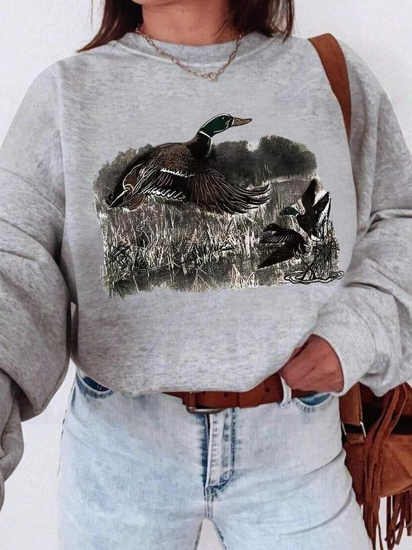 Cartoon Duck Print Drop Shoulder Casual Round Neck - Adult & Kids T-Shirts, Sweatshirts & Hoodies apparel design preview 1