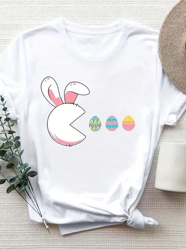 Cartoon Egg Rabbit Print Round Neck Cute Crew Short - Adult & Kids T-Shirts, Sweatshirts & Hoodies apparel design preview 1