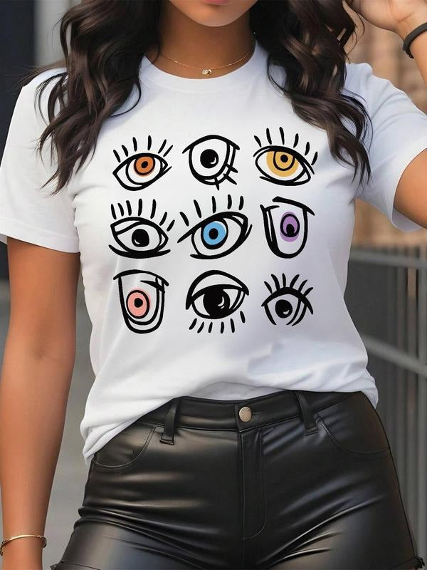 Cartoon Eye Print Round Neck Casual Short Sleeve - Adult & Kids T-Shirts, Sweatshirts & Hoodies apparel design preview 1