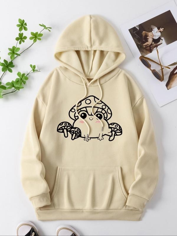 Cartoon Frog Mushroom Print Drawstring Kangaroo - Adult & Kids T-Shirts, Sweatshirts & Hoodies apparel design preview 1