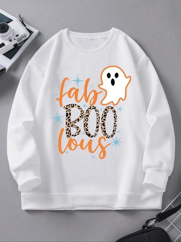 Cartoon Ghost Letter Print Drop Shoulder Casual Round - Adult & Kids T-Shirts, Sweatshirts & Hoodies apparel design preview 1