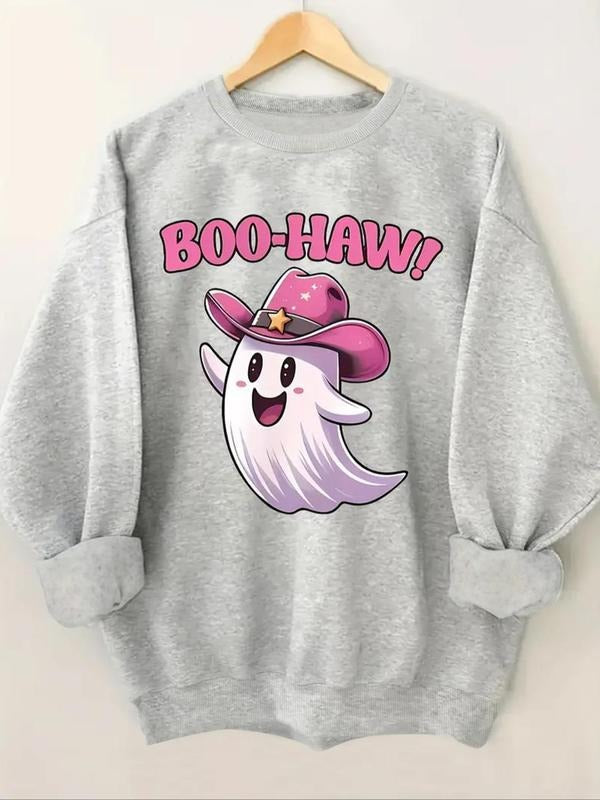 Cartoon Ghost Letter Print Round Neck Casual Fall - Adult & Kids T-Shirts, Sweatshirts & Hoodies apparel design preview 1