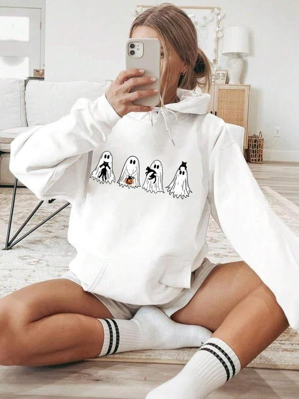 Cartoon Ghost Pumpkin Print Drop Shoulder Casual - Adult & Kids T-Shirts, Sweatshirts & Hoodies apparel design preview 1