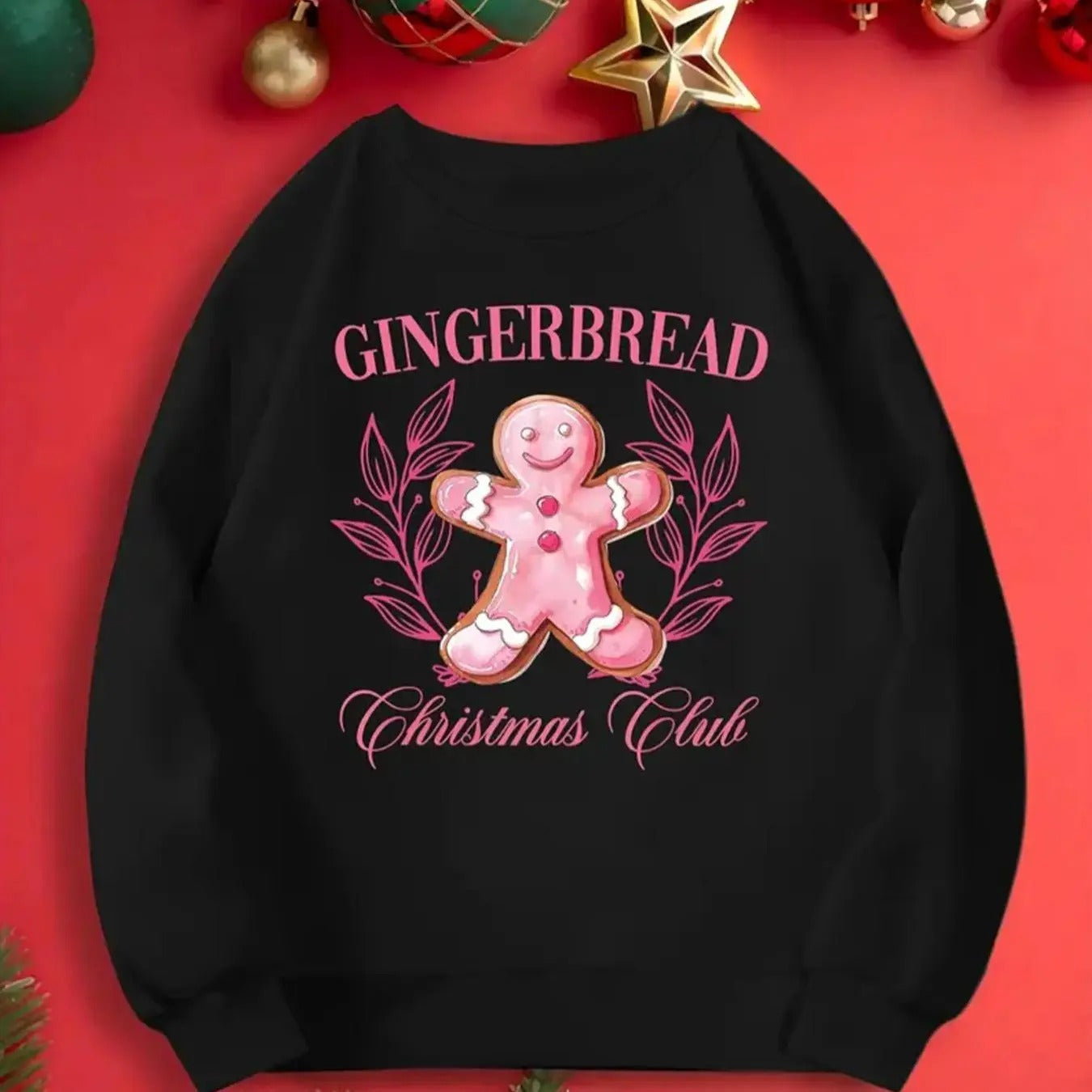 Cartoon Gingerbread Man Letter Leaf Print Round Neck - Adult & Kids T-Shirts, Sweatshirts & Hoodies apparel design preview 1