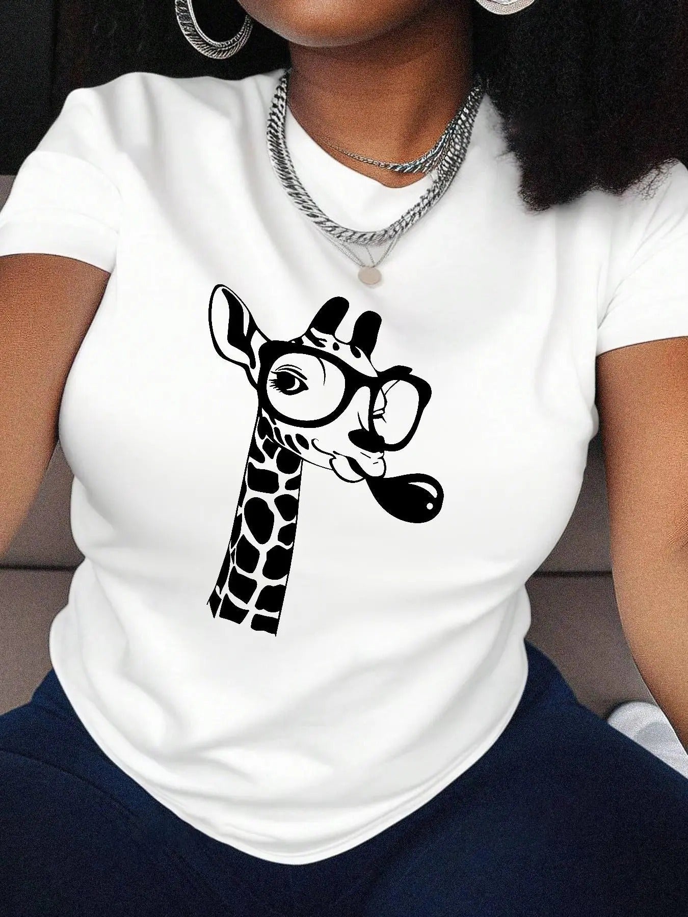 Cartoon Giraffe Print Round Neck Casual Short Sleeve - Adult & Kids T-Shirts, Sweatshirts & Hoodies apparel design preview 1
