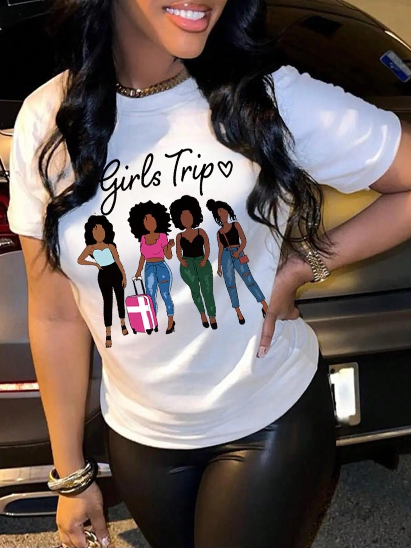 Cartoon Girl Letter Print Round Neck Casual Short - Adult & Kids T-Shirts, Sweatshirts & Hoodies apparel design preview 1