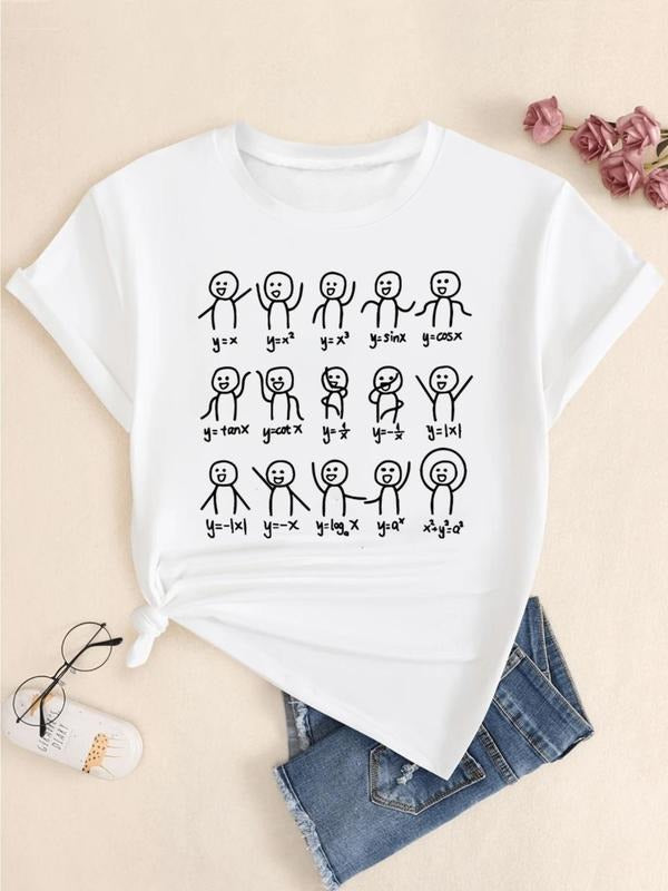 Cartoon Math Stickman Print Round Neck Casual Short - Adult & Kids T-Shirts, Sweatshirts & Hoodies apparel design preview 1