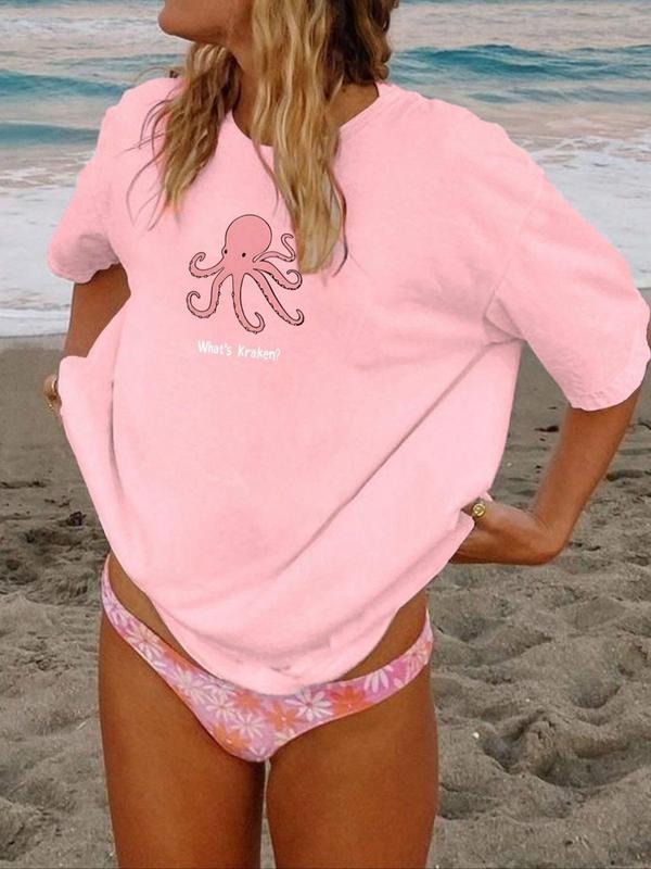Cartoon Octopus Print Round Neck Casual Short Sleeve - Adult & Kids T-Shirts, Sweatshirts & Hoodies apparel design preview 1