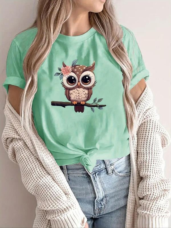 Cartoon Owl Print Round Neck Cute Short Sleeve Daily - Adult & Kids T-Shirts, Sweatshirts & Hoodies apparel design preview 1