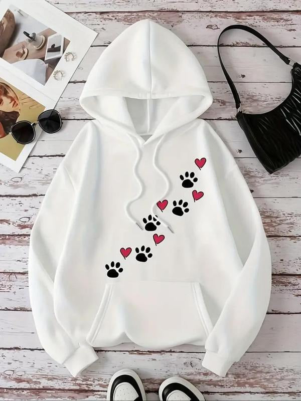 Cartoon Paw Heart Print Drop Shoulder Casual Hooded - Adult & Kids T-Shirts, Sweatshirts & Hoodies apparel design preview 1
