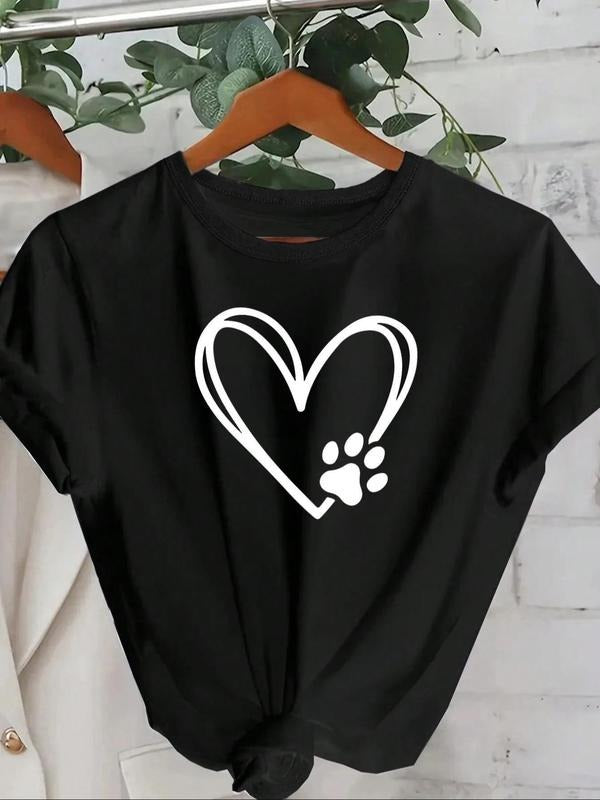 Cartoon Paw Heart Print Round Neck Casual Short - Adult & Kids T-Shirts, Sweatshirts & Hoodies apparel design preview 1