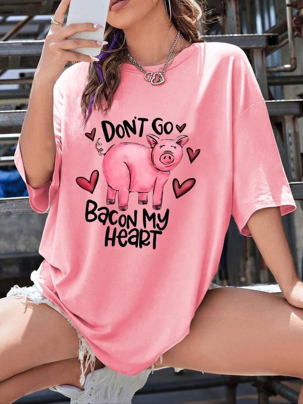 Cartoon Pig Letter Print Drop Shoulder Casual Cute - Adult & Kids T-Shirts, Sweatshirts & Hoodies apparel design preview 1