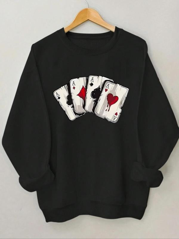 Cartoon Playing Card Print Round Neck Casual Crew - Adult & Kids T-Shirts, Sweatshirts & Hoodies apparel design preview 1