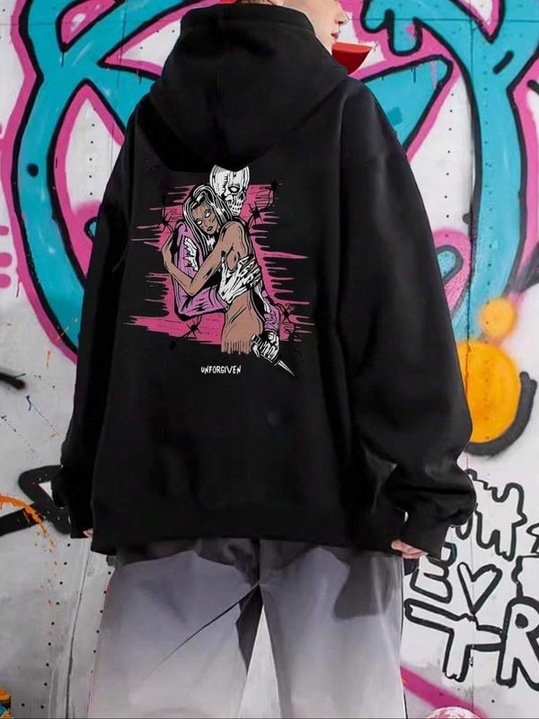 Cartoon Print Drop Shoulder Casual Drawstring Pocket - Adult & Kids T-Shirts, Sweatshirts & Hoodies apparel design preview 1
