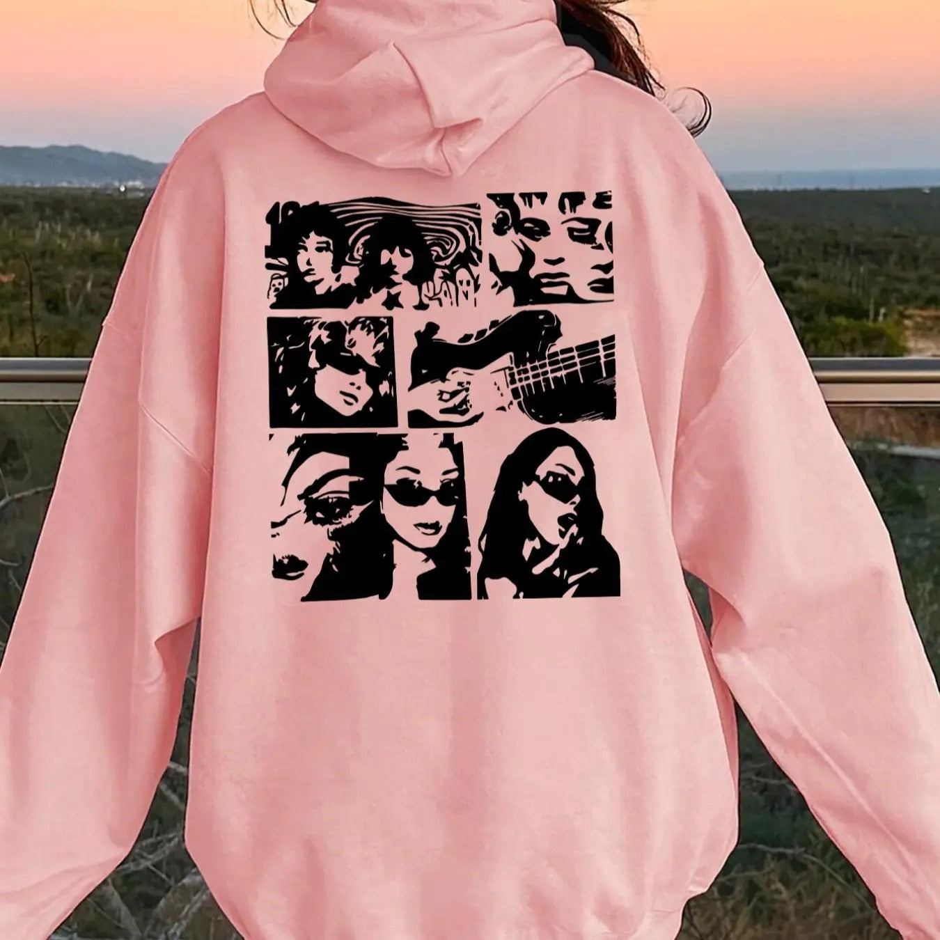 Cartoon Print Drop Shoulder Casual Drawstring Pocket - Adult & Kids T-Shirts, Sweatshirts & Hoodies apparel design preview 1