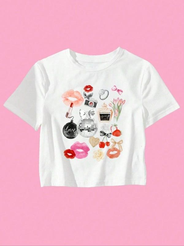 Cartoon Print Round Neck Crop Casual Crew Short - Adult & Kids T-Shirts, Sweatshirts & Hoodies apparel design preview 1