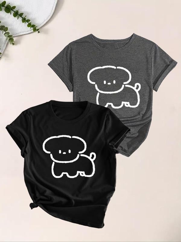 Cartoon Puppy Print Short Sleeve Cute Round Neck - Adult & Kids T-Shirts, Sweatshirts & Hoodies apparel design preview 1