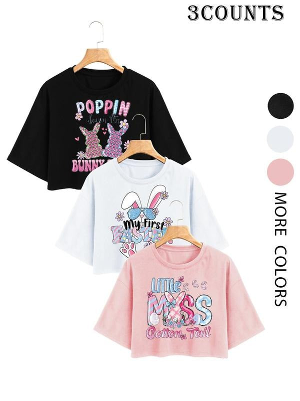 Cartoon Rabbit Letter Print Round Neck Casual Short - Adult & Kids T-Shirts, Sweatshirts & Hoodies apparel design preview 1