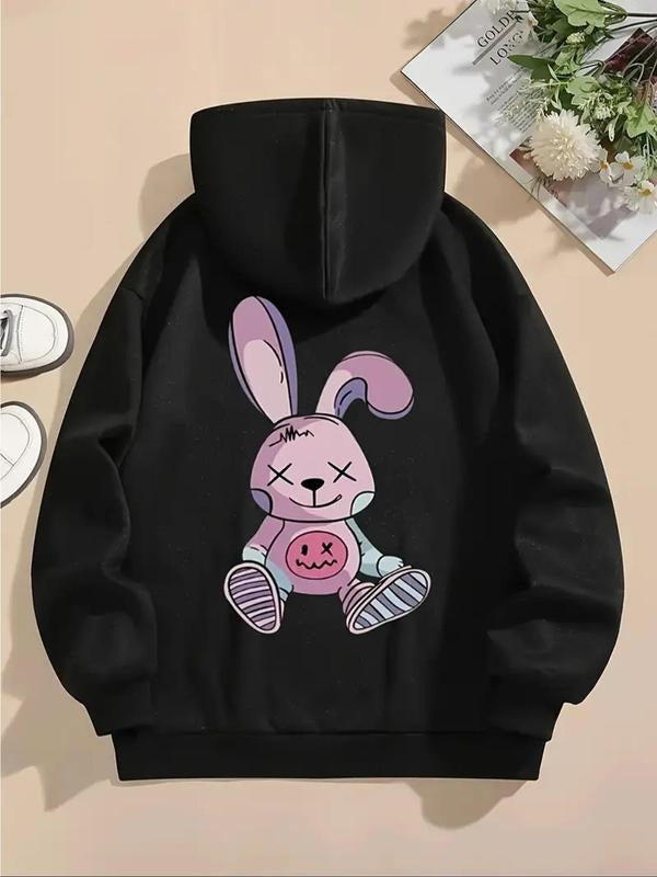 Cartoon Rabbit Print Drop Shoulder Drawstring Casual - Adult & Kids T-Shirts, Sweatshirts & Hoodies apparel design preview 1