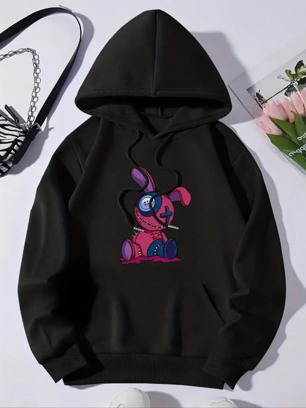 Cartoon Rabbit Print Drop Shoulder Drawstring Thermal - Adult & Kids T-Shirts, Sweatshirts & Hoodies apparel design preview 1