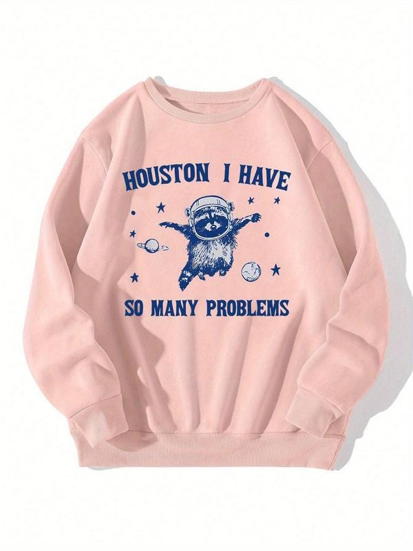 Cartoon Raccoon Letter Print Drop Shoulder Casual - Adult & Kids T-Shirts, Sweatshirts & Hoodies apparel design preview 1