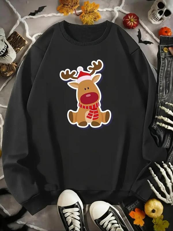 Cartoon Reindeer Print Round Neck Casual Fall Winter - Adult & Kids T-Shirts, Sweatshirts & Hoodies apparel design preview 1