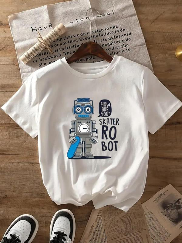 Cartoon Robot Letter Print Round Neck Casual Short - Adult & Kids T-Shirts, Sweatshirts & Hoodies apparel design preview 1