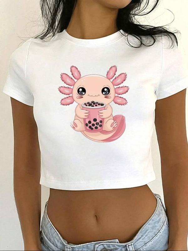 Cartoon Salamander Print Round Neck Crop Casual Crew - Adult & Kids T-Shirts, Sweatshirts & Hoodies apparel design preview 1