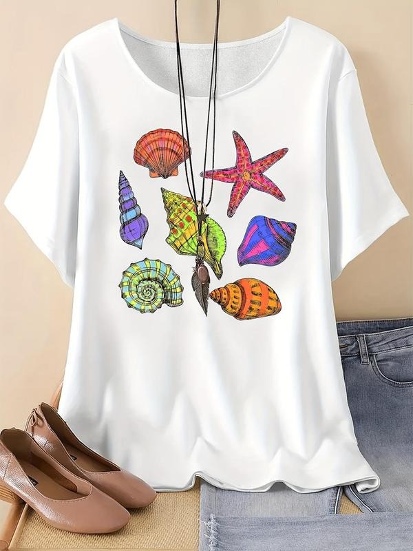 Cartoon Shell Print Round Neck Vintage Casual Short - Adult & Kids T-Shirts, Sweatshirts & Hoodies apparel design preview 1
