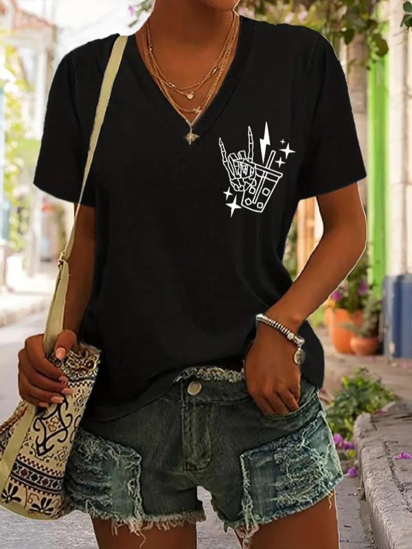Cartoon Skull Letter Print V Neck Vintage Summer - Adult & Kids T-Shirts, Sweatshirts & Hoodies apparel design preview 1