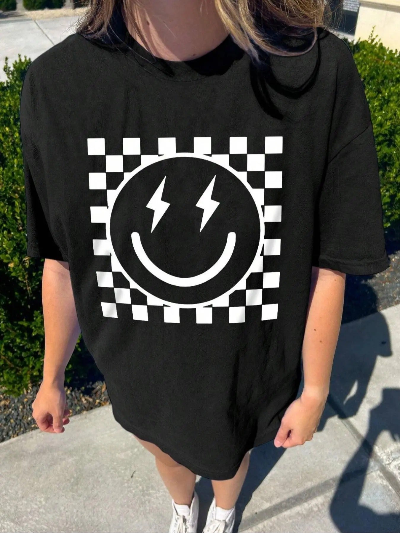 Cartoon Smile Face Print Drop Shoulder Casual Half - Adult & Kids T-Shirts, Sweatshirts & Hoodies apparel design preview 1